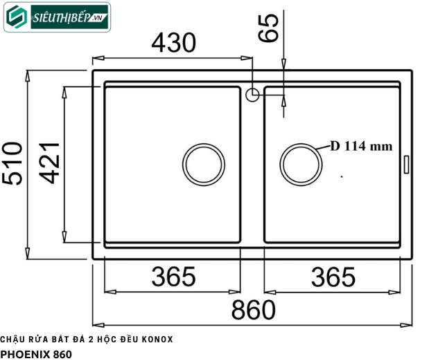 Chậu rửa bát đá Konox Phoenix Smart 860 (2 hộc đều)