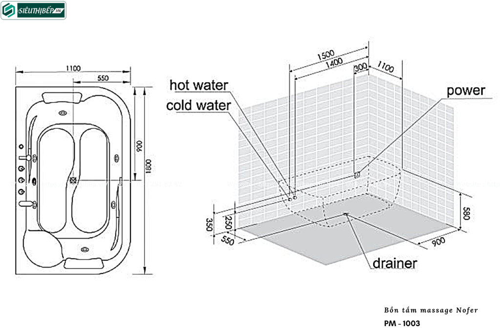Bồn tắm massage Nofer PM - 1003 (Công nghệ Châu Âu)