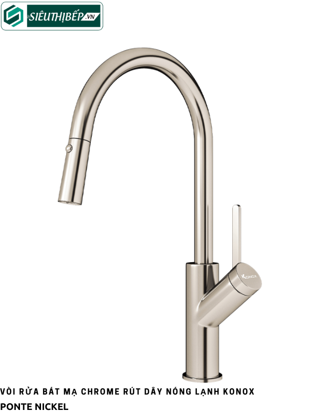 Vòi rửa bát Konox Ponte Nickel / Ponte Black / Ponte Grey / Ponte Chrome (Rút dây nóng lạnh)
