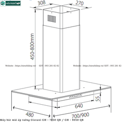 Máy hút mùi Giovani GH - 7050 QB / GH - 9050 QB (Áp tường, kính chữ T)