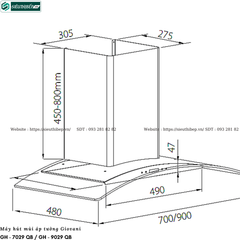 Máy hút mùi Giovani GH - 7029 QB / GH - 9029 QB (Áp tường, kính cong)