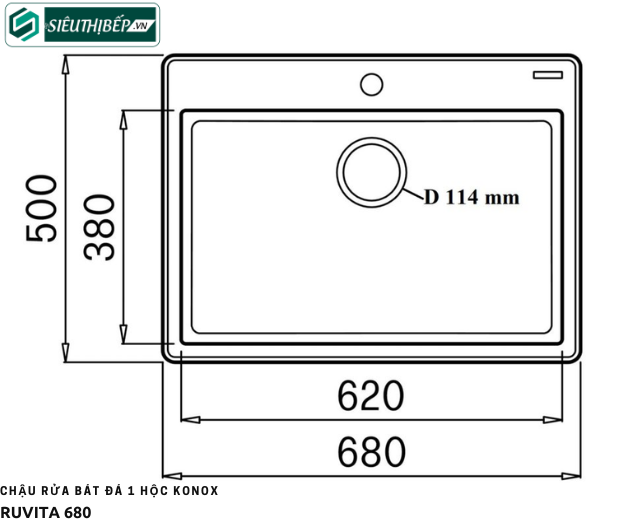 Chậu rửa bát đá Konox Ruvita 680 (1 hộc)