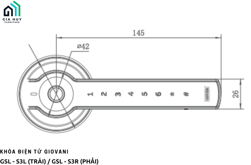 Khóa điện tử Giovani GSL - S3L (Trái) / GSL - S3R (Phải)