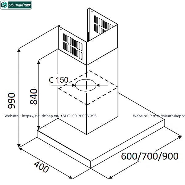 Máy hút mùi Fagor 3CFS - 6031X / 3CFS - 7031X / 3CFS - 9031X (Áp tường -  Chữ T)