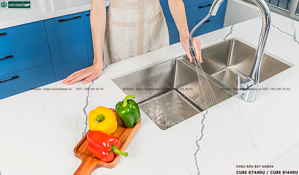 Chậu rửa bát Konox CUBE 8744DU / CUBE 8144DU (Inox 2 hộc đều)