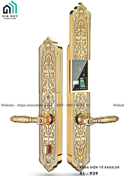 Khóa điện tử Kassler KL - 929 (Khóa vân tay tân cổ điển - Hợp kim, mạ vàng 24K)