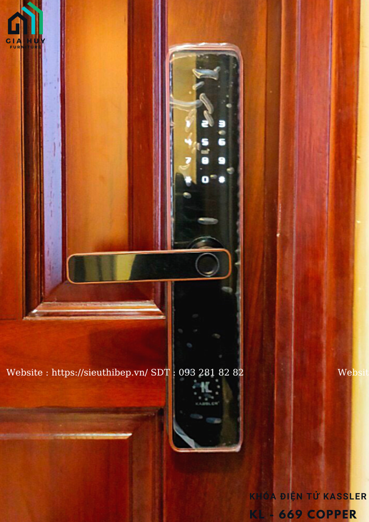 Khóa điện tử Kassler KL - 669 COPPER / KL - 669 BLACK mở khóa bằng APP điện thoại thông minh