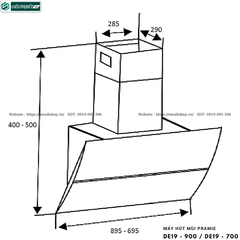 Máy hút mùi Pramie DE19 - 900 / DE19 - 700 (Áp tường, kính cong - Made in Thailand)