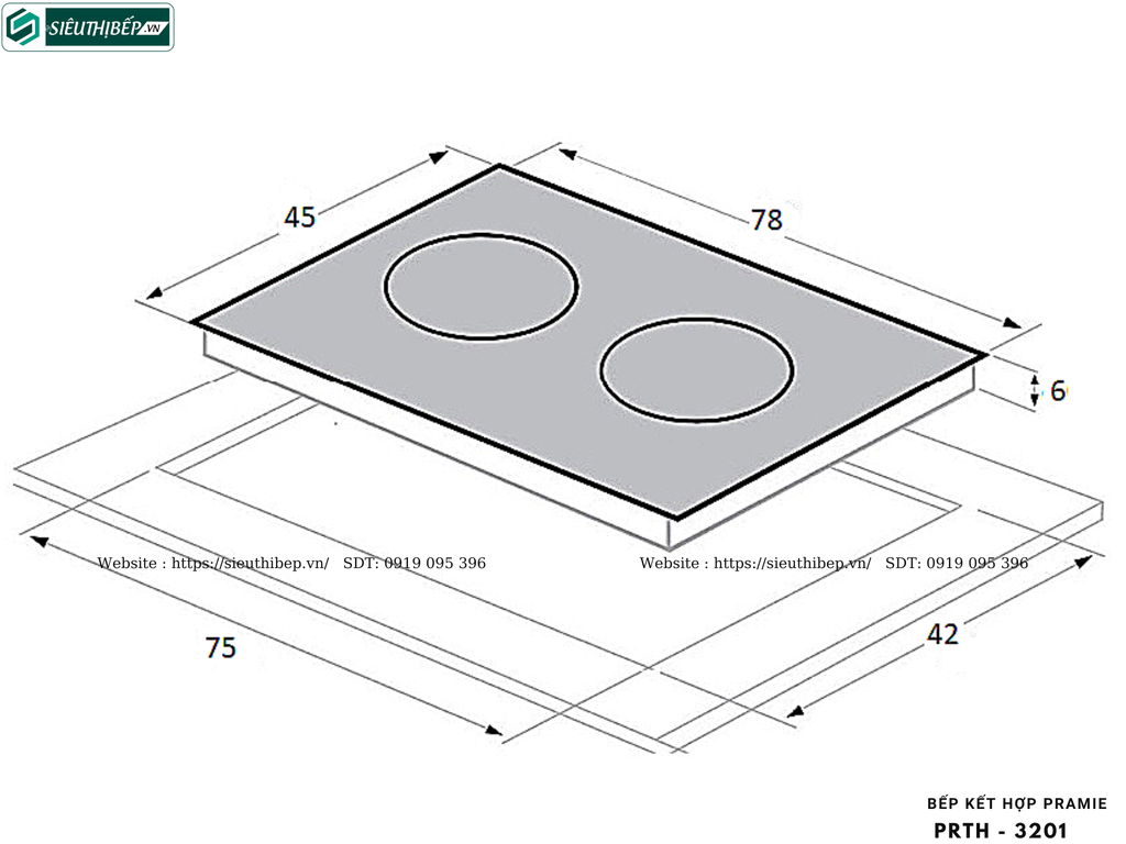 Bếp kết hợp Pramie PRTH - 3201 (Từ kết hợp điện 3 vùng nấu -  Made in Thailand)