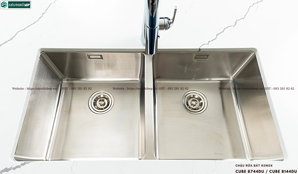 Chậu rửa bát Konox CUBE 8744DU / CUBE 8144DU (Inox 2 hộc đều)