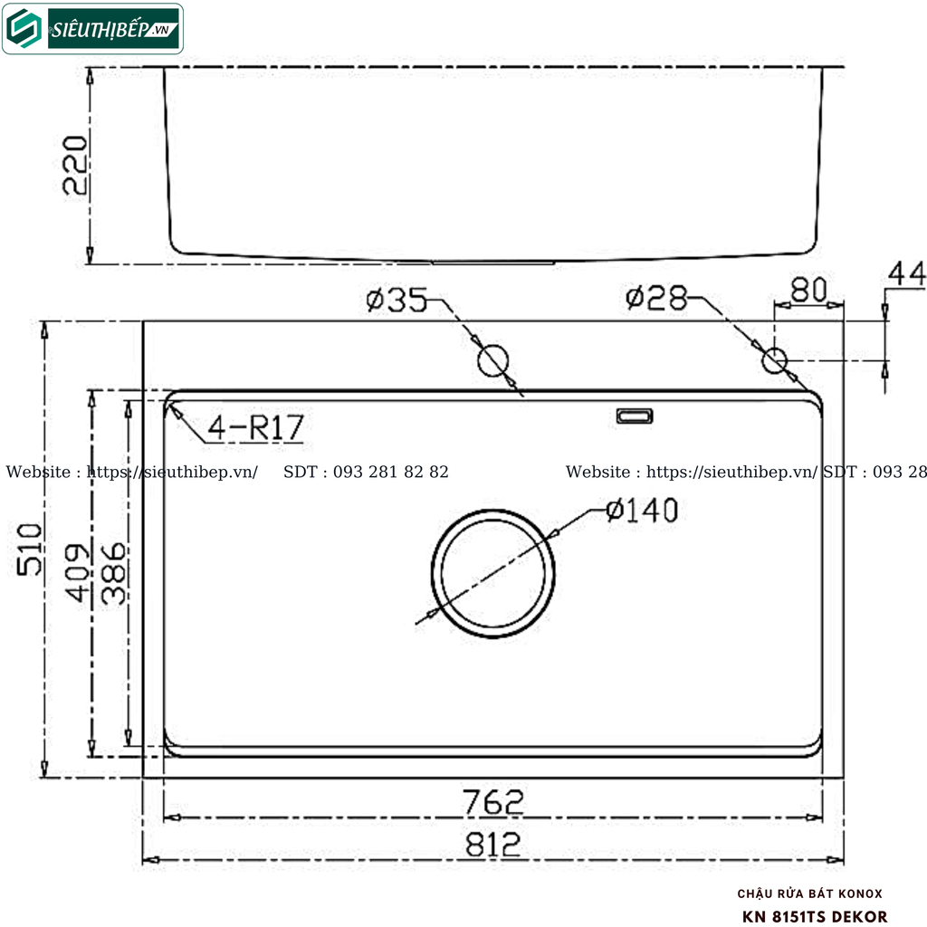 Chậu rửa bát inox Konox KN 8151TS Dekor - Basic (1 hộc - lắp dương)