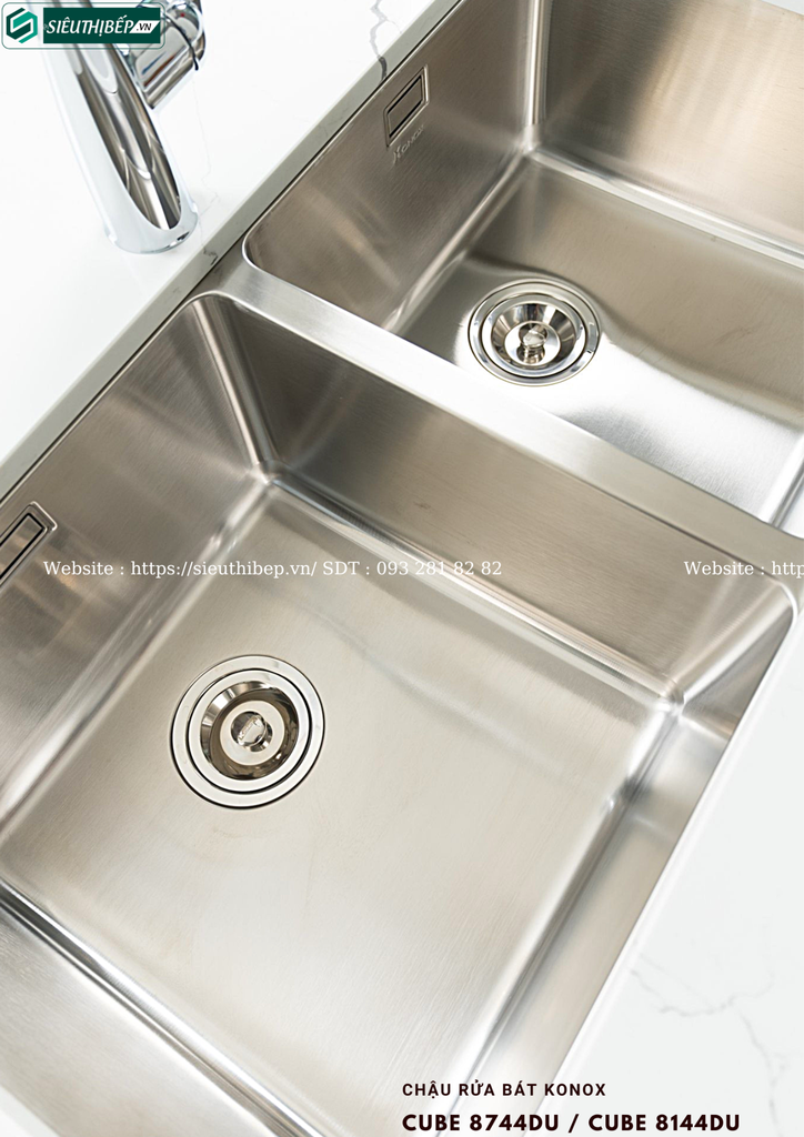 Chậu rửa bát Konox CUBE 8744DU / CUBE 8144DU (Inox 2 hộc đều)