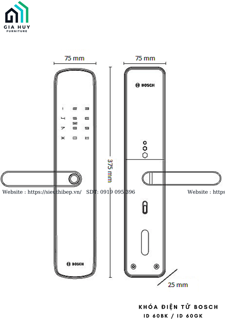 Khóa điện tử Bosch ID 60BK / ID 60GK (Mở khóa bằng APP Wifi thông minh)