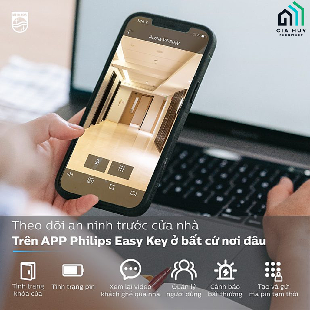 Khóa điện tử Philips Alpha - V - 5HWS (Mở cửa bằng APP Wifi thông minh)