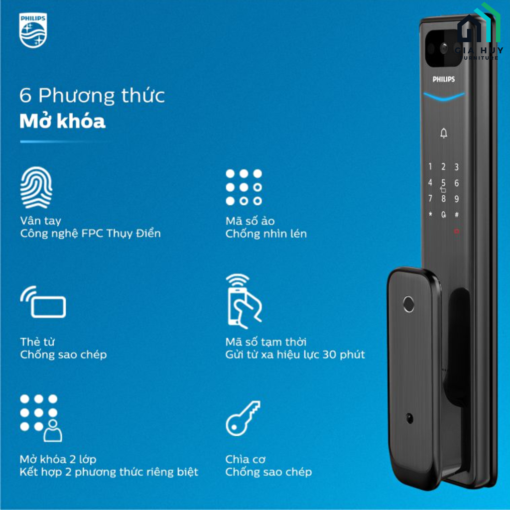 Khóa điện tử Philips Alpha - V - 5HWS (Mở cửa bằng APP Wifi thông minh)
