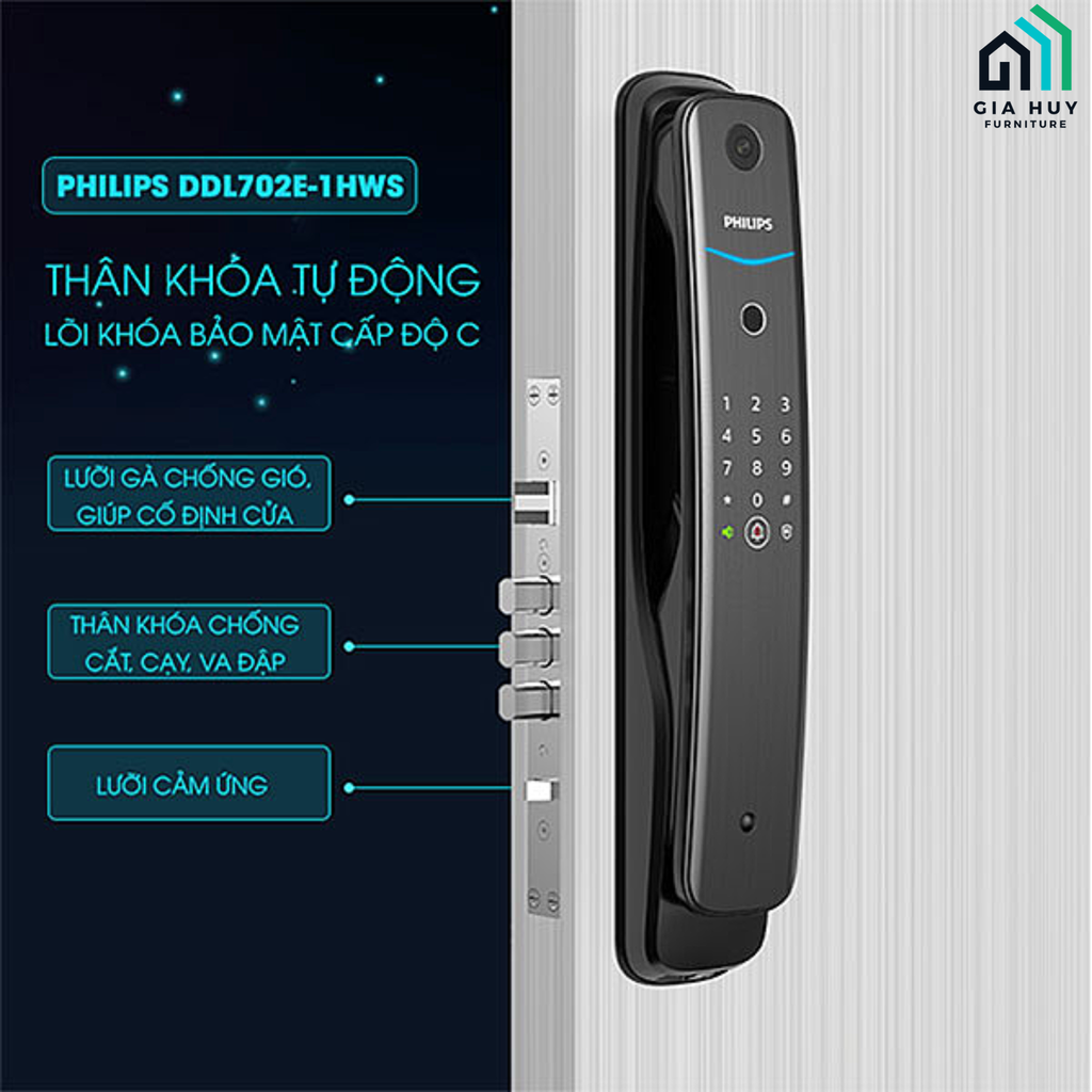 Khóa điện tử philips DDL702 - 1HWS (Mở khóa bằng APP Wifi thông minh)