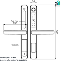 Khóa điện tử dành cho cửa nhôm Demax SL101 VS (Xám Nhôm) / SL101 BL (Đen) mở khóa bằng WIFI APP thông minh