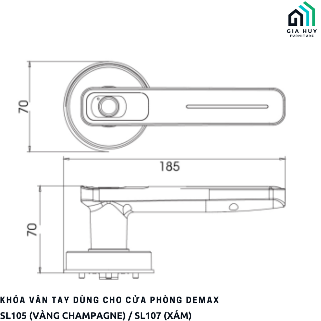 Khóa vân tay Demax SL105 / SL107 (Dùng cho cửa phòng - Hợp kim kẽm cao cấp)