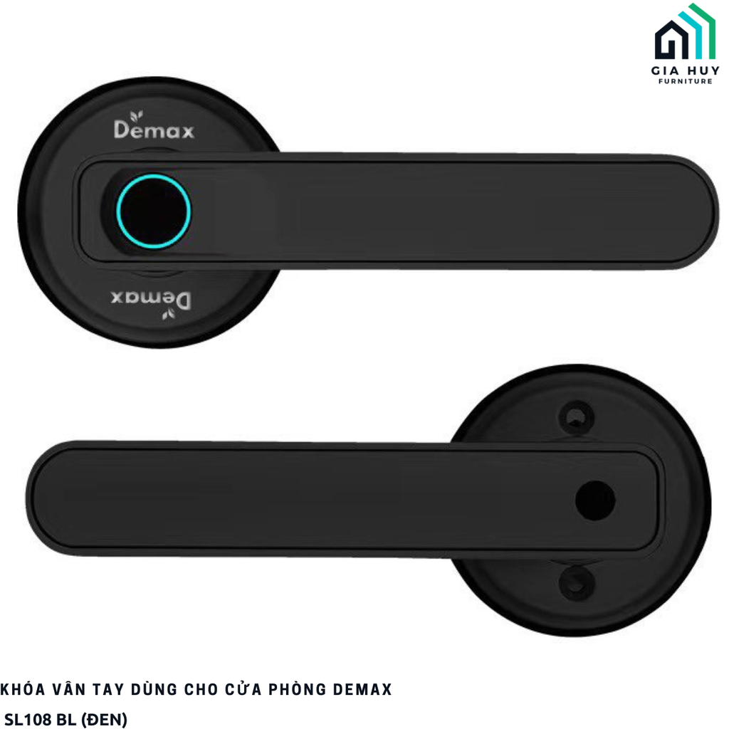 Khóa vân tay Demax SL108 SV / SL108 BL (Dùng cho cửa phòng - Mở khóa bằng Bluetooth thông minh)