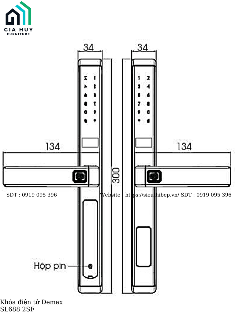 Khóa điện tử Demax SL688 2SF (Mở khóa bằng APP WIFI - Dùng cho cửa chính, nhôm, sắt, inox))