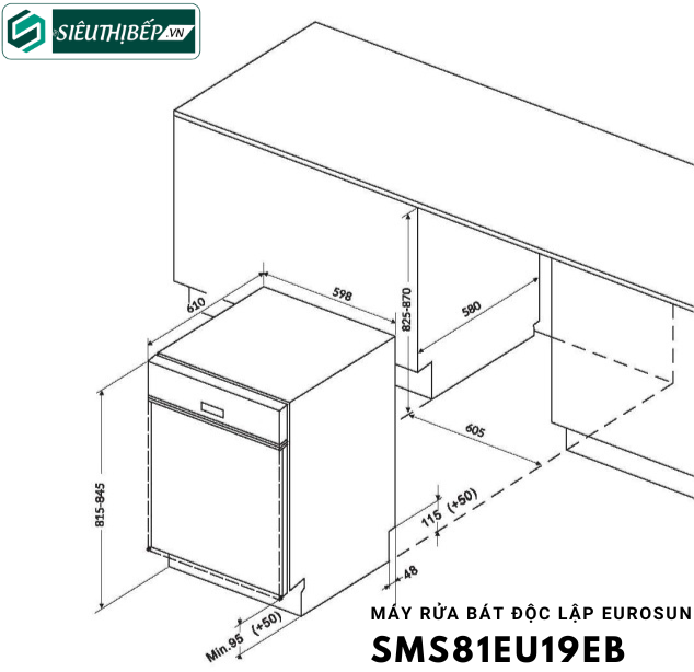 Máy rửa bát Eurosun SMS 81EU19EB độc lập - Serial7+