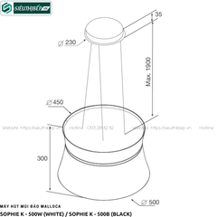 Máy hút mùi đảo Malloca SOPHIE K - 500W / SOPHIE K - 500B (Treo độc lập - Tròn)