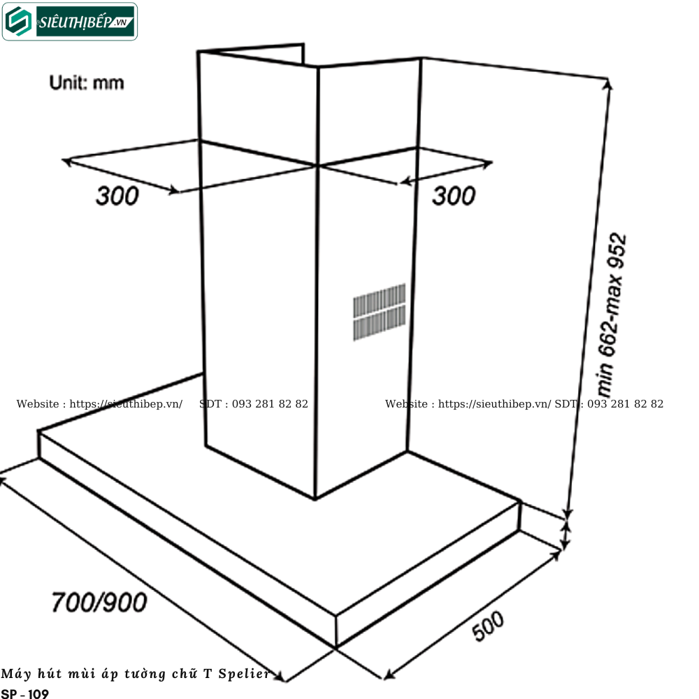 Máy hút mùi Spelier SP - 109 (Áp tường - Chữ T)