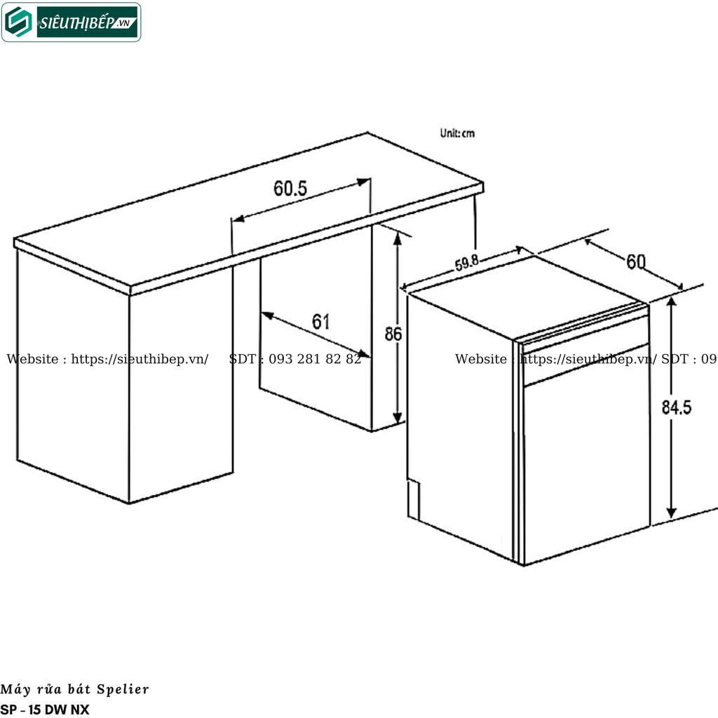 Máy rửa bát Spelier SP - 15 DW NX B/S (Độc lập 15 bộ đồ ăn Châu Âu)