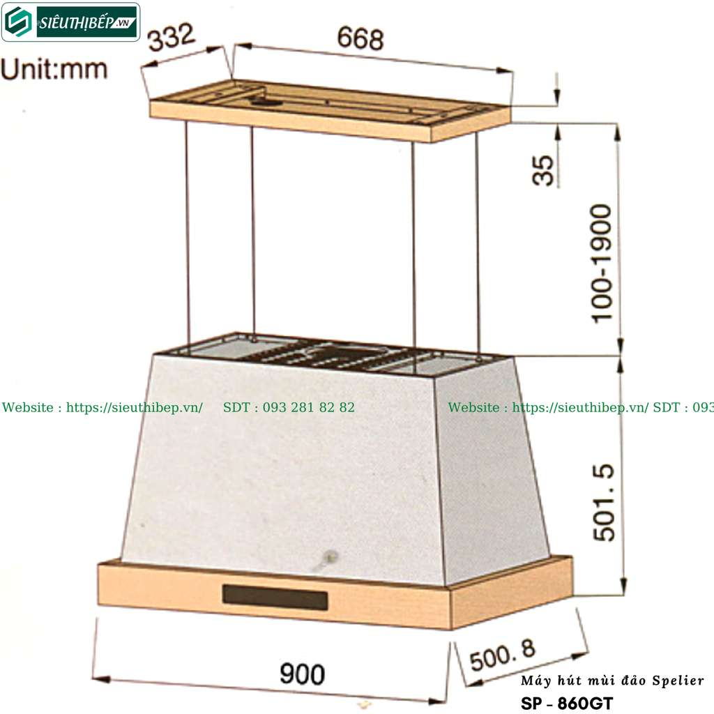 Máy hút mùi Spelier SP - 860GT (Đảo - Treo độc lập)