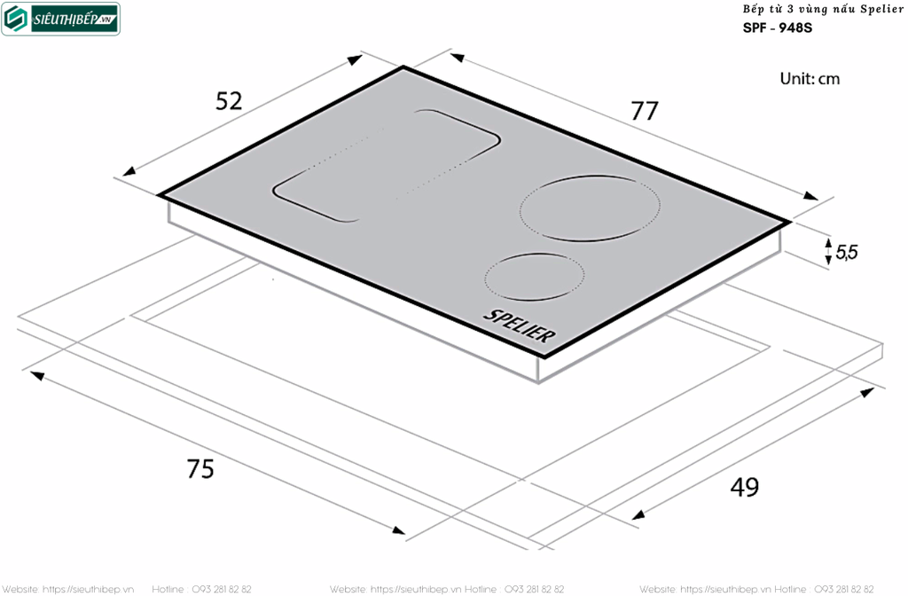 Bếp từ Spelier SPF - 948S (3 vùng nấu - Made in France)