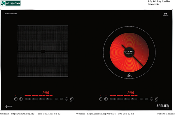 Bếp kết hợp Spelier SPM - 929H (2 vùng nấu - Made in Malaysia)