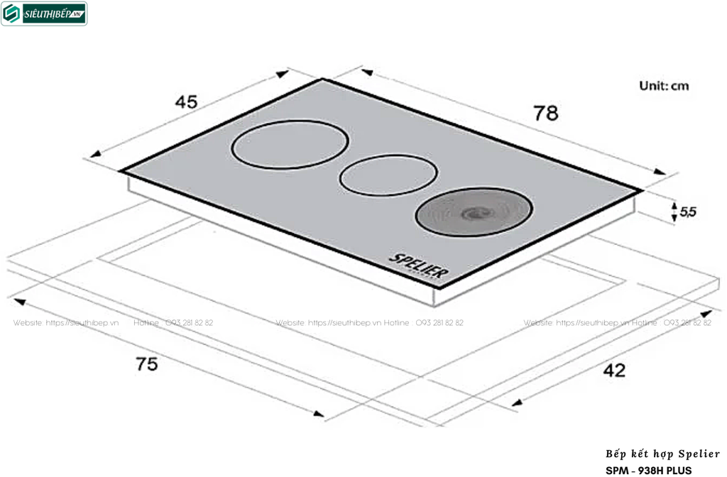 Bếp kết hợp Spelier SPM - 938H Plus (3 vùng nấu - Made in Malaysia)
