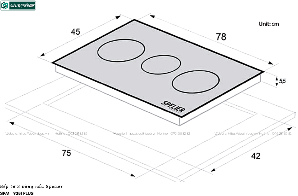 Bếp từ Spelier SPM - 938I PLUS (3 vùng nấu - Made in Malaysia)