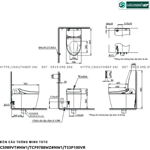 Bồn cầu thông minh TOTO CS989VT#NW1/TCF9788WZ#NW1/T53P100VR - NEOREST AH (220V)