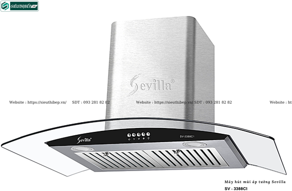Máy hút mùi Sevilla SV - 3388C1 (Áp tường - Kính cong)