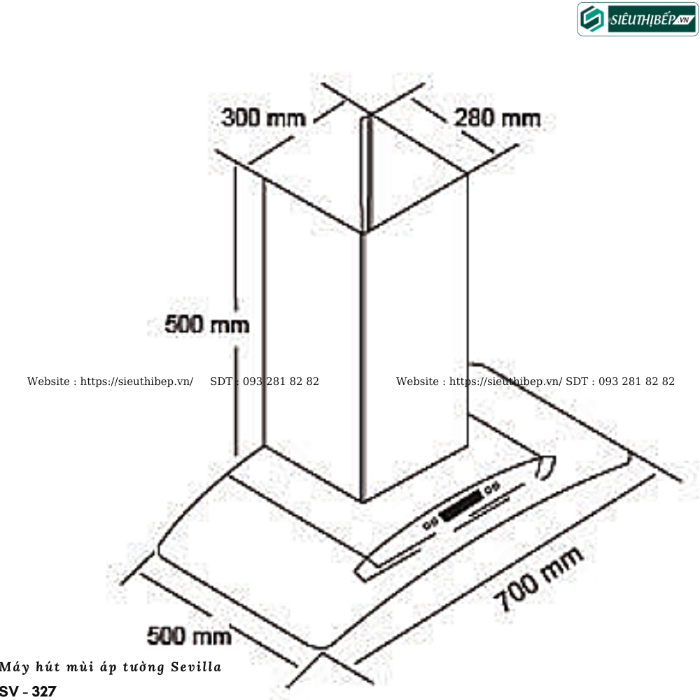 Máy hút mùi Sevilla SV - 327 (Áp tường - Kính cong)
