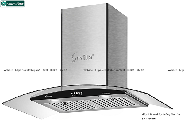 Máy hút mùi Sevilla SV - 3388A1 (Áp tường - Kính cong)