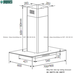 Máy hút mùi Giovani GH - 2037 TF / GH - 2039 TF (Áp tường, kính chữ T)