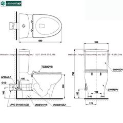 Bồn cầu 2 khối TOTO CS945PDT8#W (Nắp Đóng Êm TC600VS)