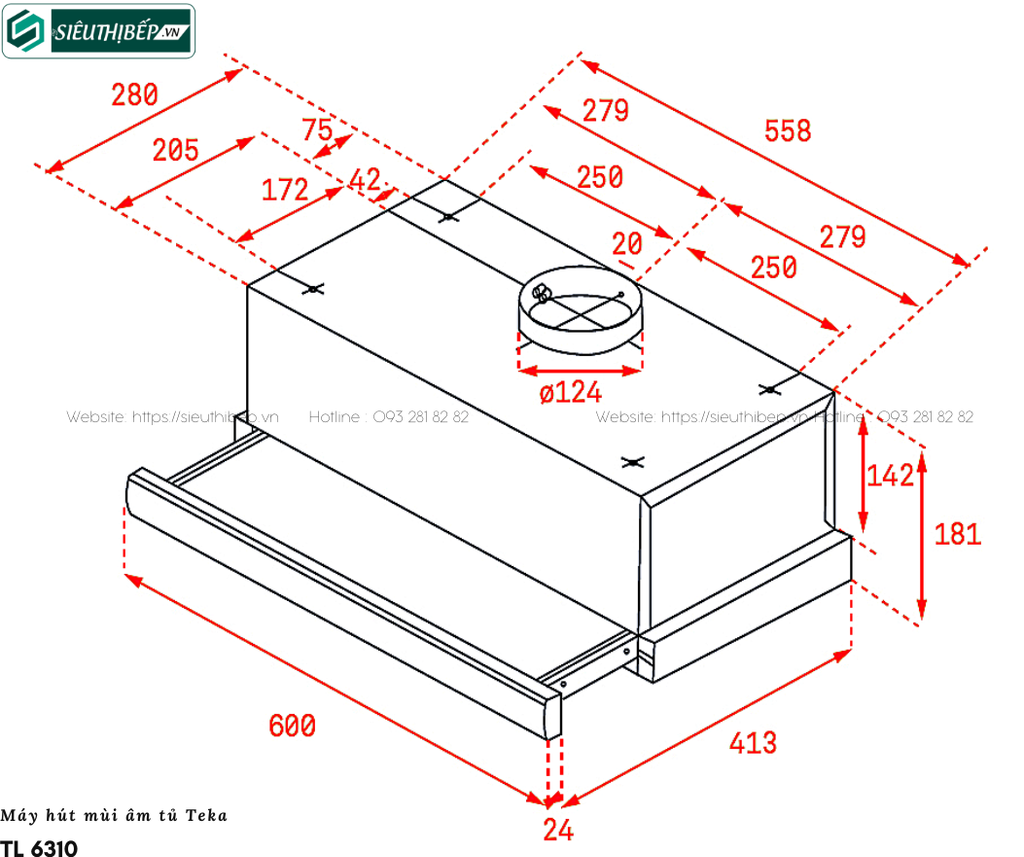 Máy hút mùi Teka TL 6310 / TL 7310 / TL 9310 (Âm tủ - Made in Portugal)