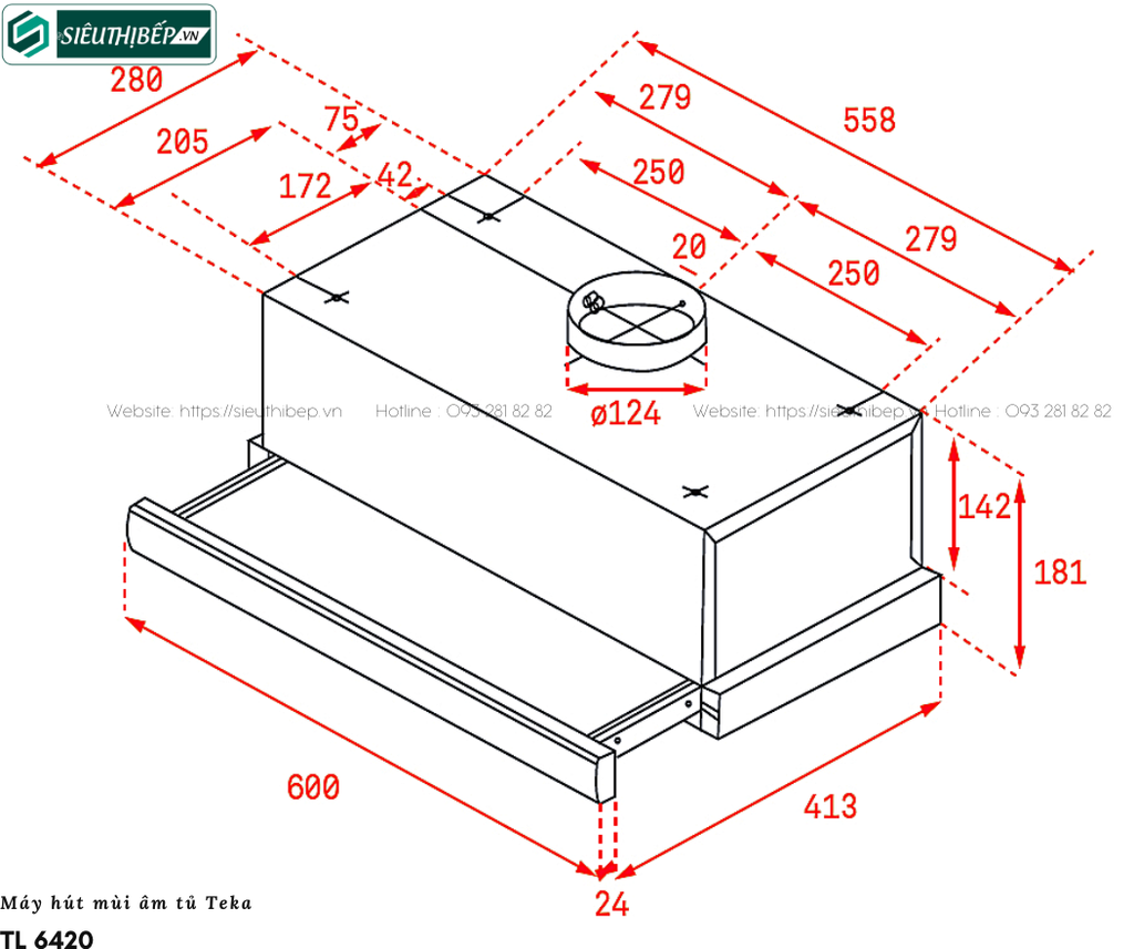 Máy hút mùi Teka TL 6420 (Âm tủ - Made in Portugal)