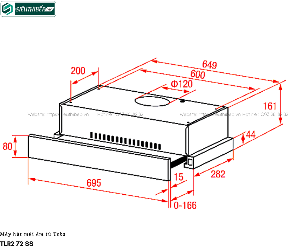 Máy hút mùi Teka TLR2 72 SS (Âm tủ - Dạng kéo)