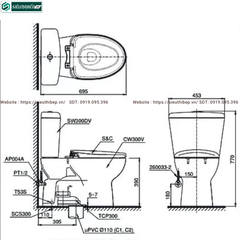 Bồn cầu 2 khối TOTO CS300DT3Y12 (Nắp Đóng Êm TC385VS)