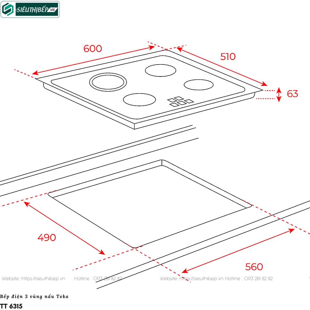 Bếp điện Teka TT 6315 (3 vùng nấu - Made in Turkey)