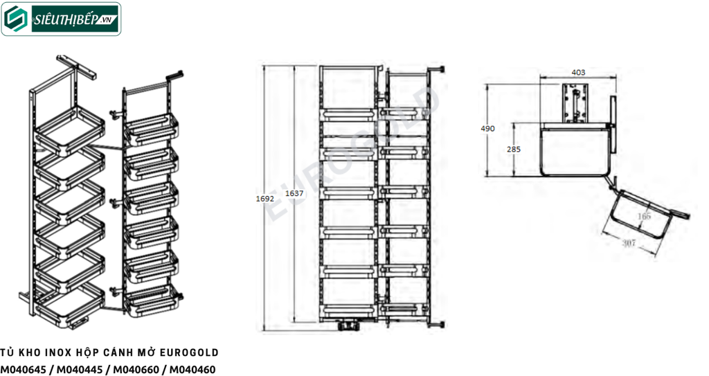 Tủ kho Eurogold M040645 / M040445 / M040660 / M040460 (Inox hộp cánh mở)