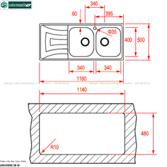 Chậu rửa bát Teka UNIVERSE 2B 1D (Inox 2 hộc rửa 1 bàn chờ - Made in Spain)