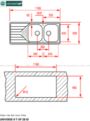 Chậu rửa Teka UNIVERSE 8 T-XP 2B 1D (Inox 2 hộc 1 bàn chờ - Made in Spain)