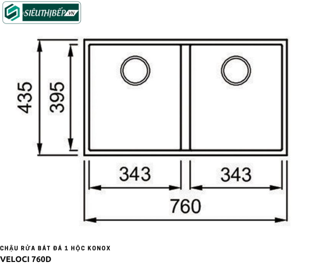 Chậu rửa bát đá Konox VELOCI 760D (2 hộc đều)