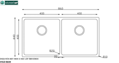 Chậu rửa bát Konox Vigo 8644 (Inox 2 hộc lắp âm)