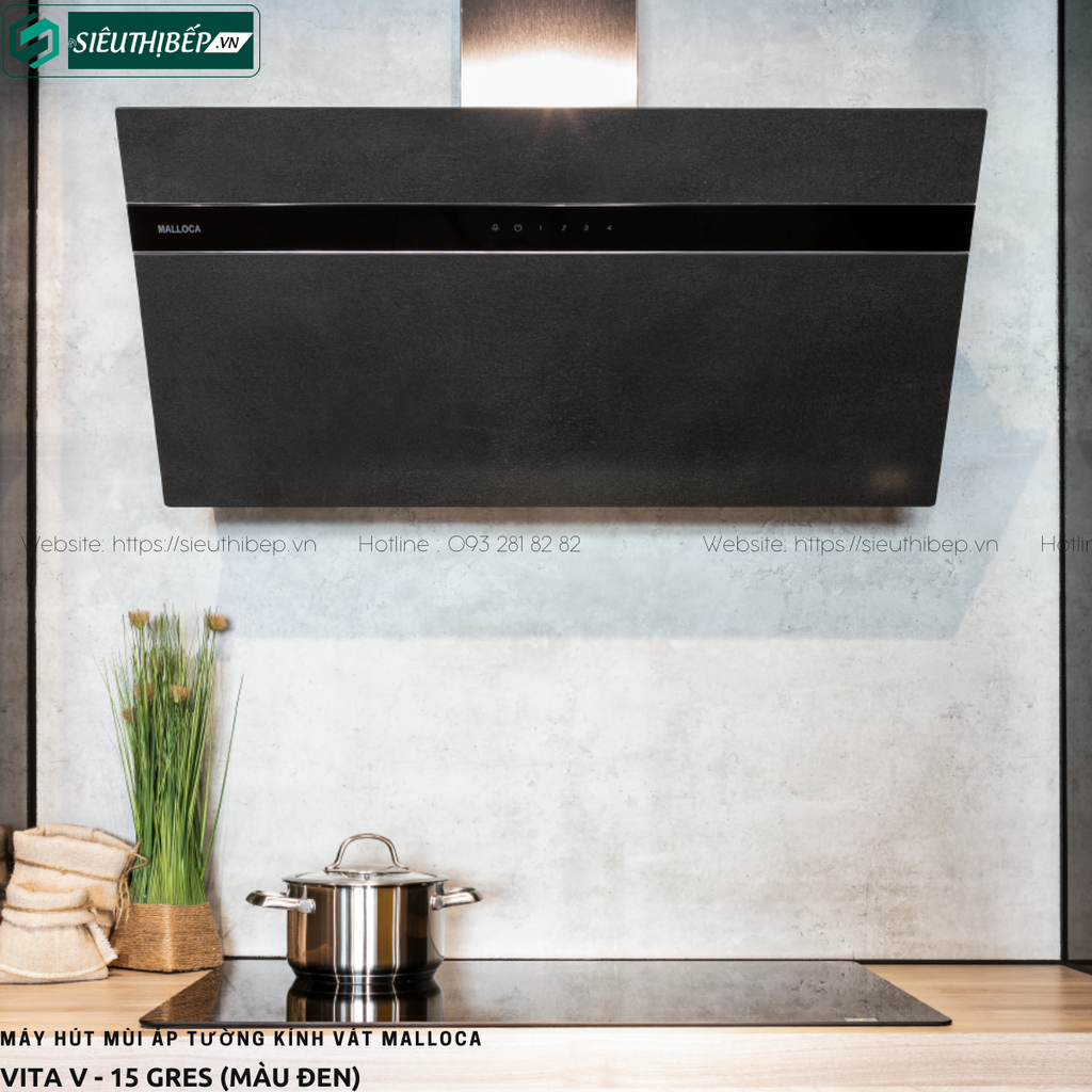 Máy hút mùi Malloca VITA V - 15 GRES / VITA V - 13 GRES (Áp tường - Kính vát)